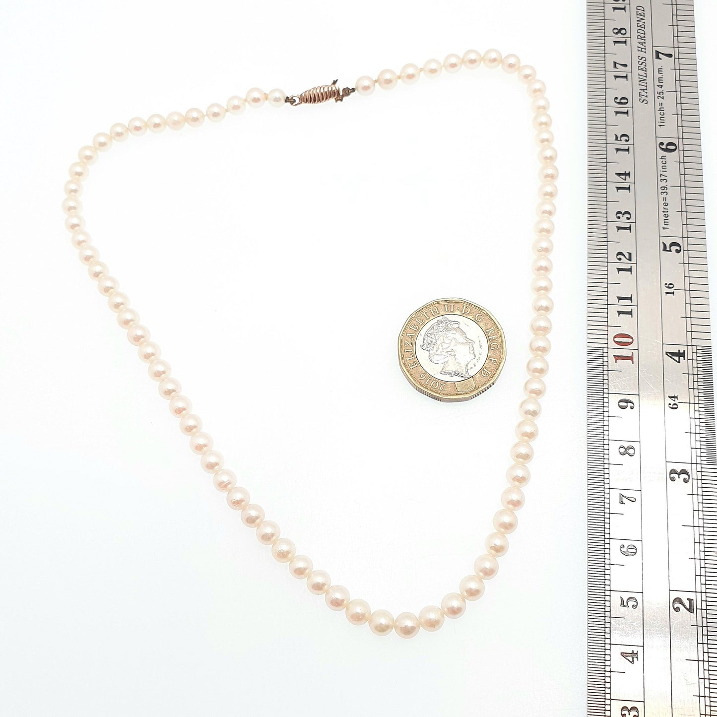 Vintage 9ct Gold Cultured Pearl Necklace Solid 9k 375 Choker Bead 38cm 14.9" 11.83g Genuine Real Pearls Ladies Womens Jewelry Jewellery