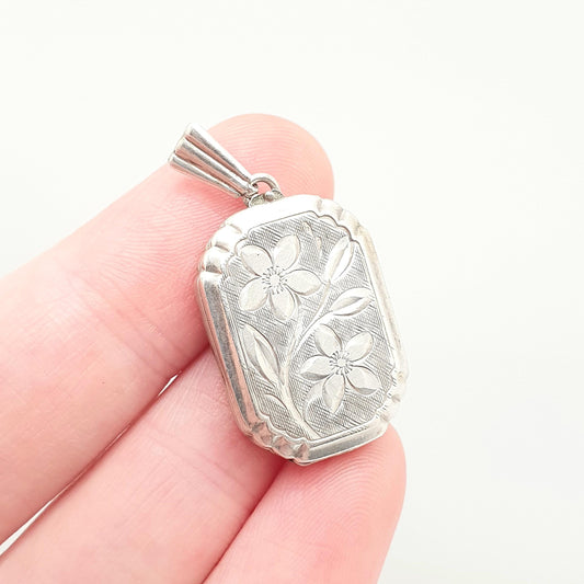 Vintage GEORG JENSEN Sterling Silver Locket Rectangular Engraved Necklace Pendant Hallmark Cute Picture Photo Womens Jewelry Jewellery Retro