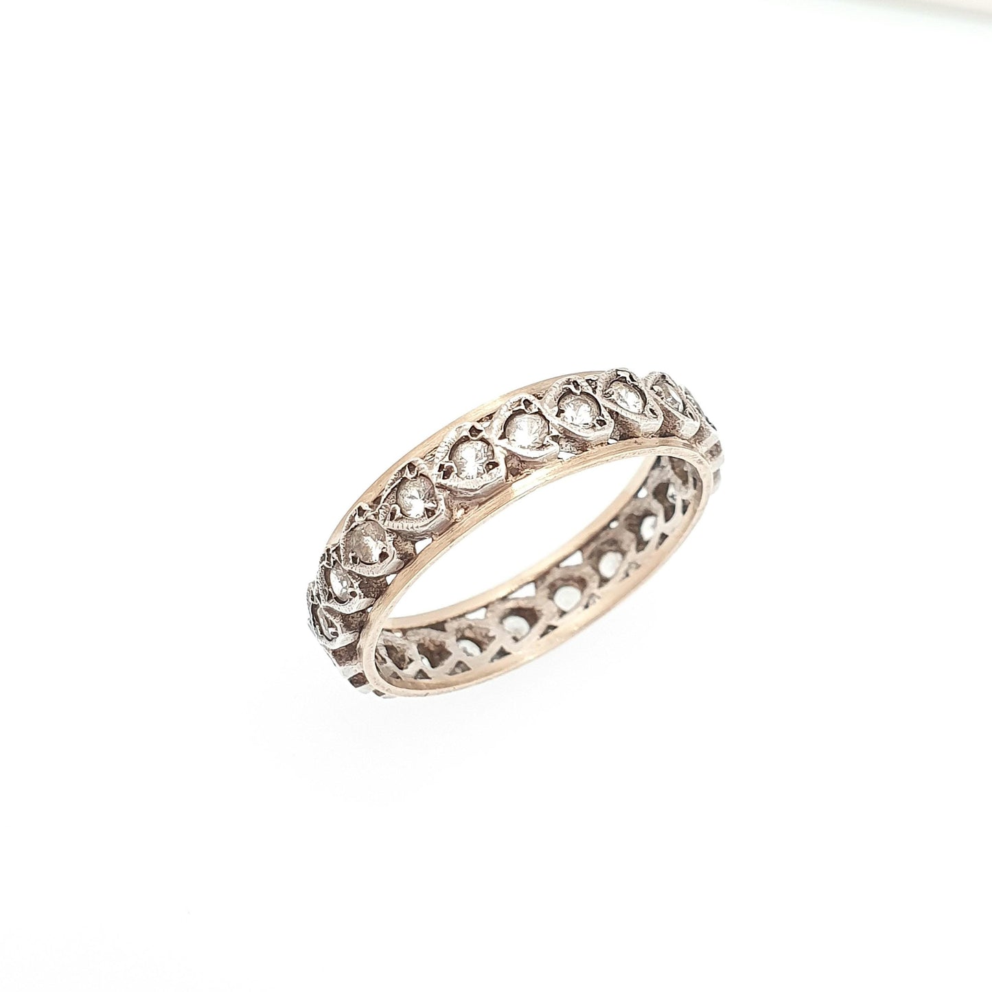 Antique Art Deco 9ct 9k Gold Sterling Silver Eternity Ring Heart White Spinel Gemstone Solid 375 Vintage 1920s Womens Jewelry Jewellery