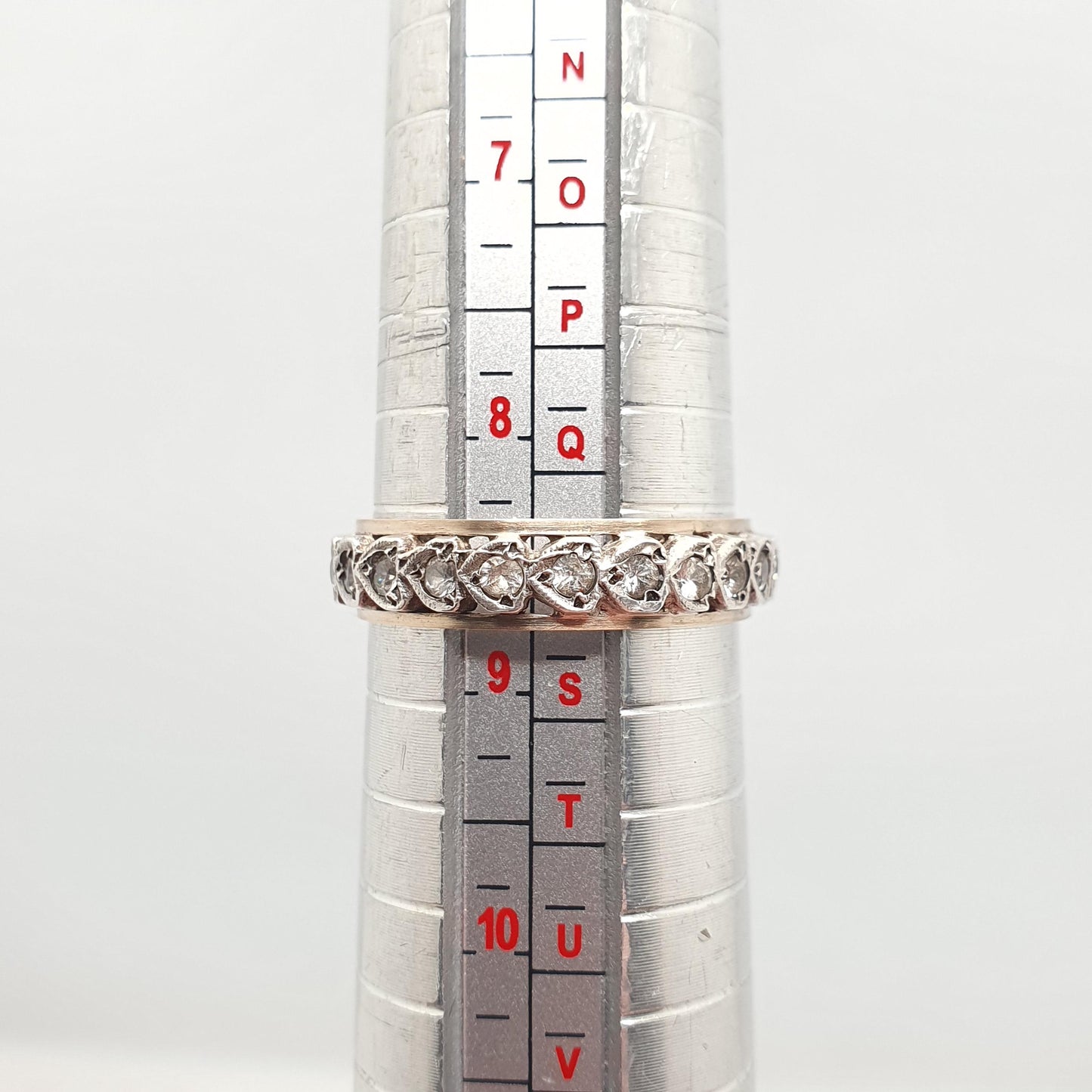 Antique Art Deco 9ct 9k Gold Sterling Silver Eternity Ring Heart White Spinel Gemstone Solid 375 Vintage 1920s Womens Jewelry Jewellery