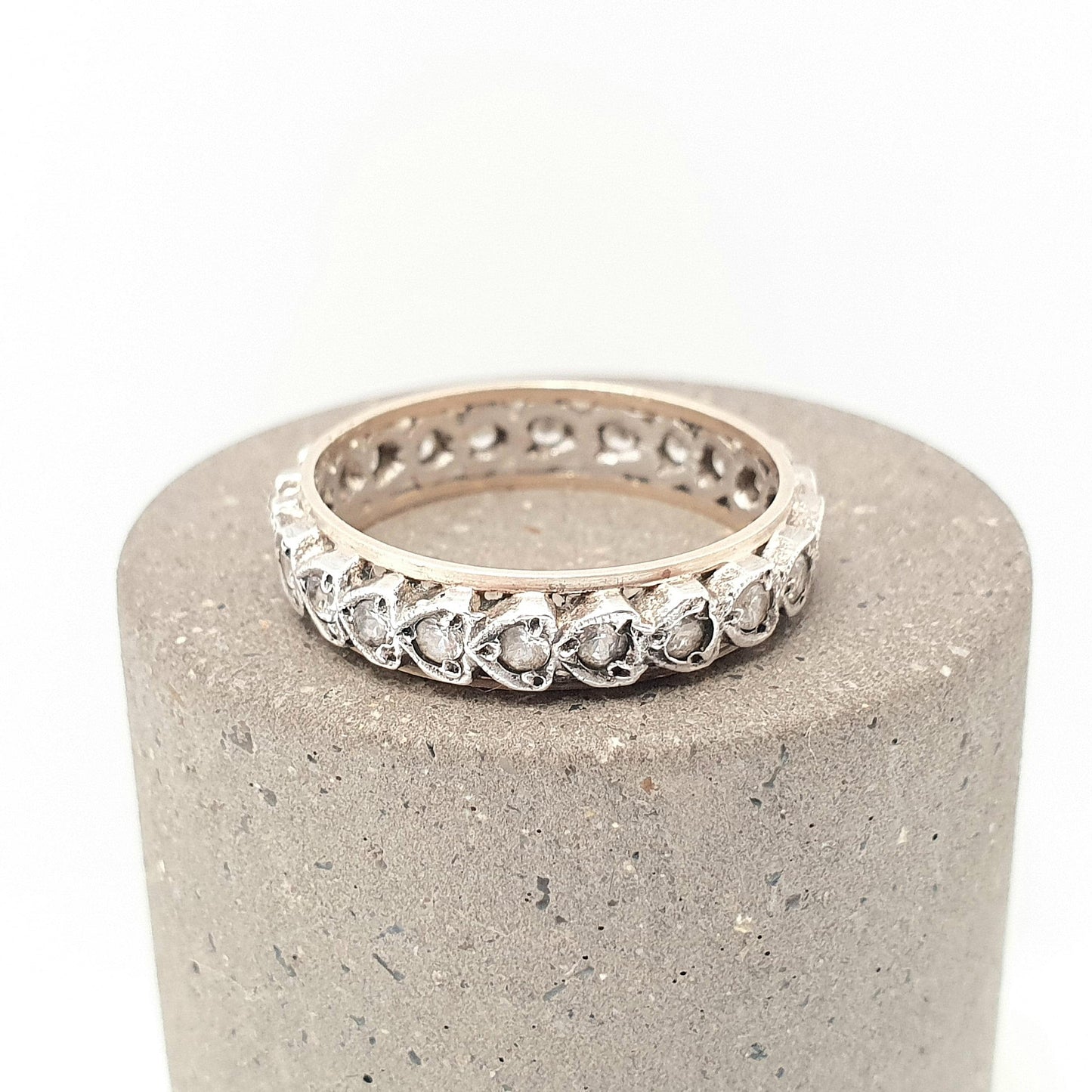 Antique Art Deco 9ct 9k Gold Sterling Silver Eternity Ring Heart White Spinel Gemstone Solid 375 Vintage 1920s Womens Jewelry Jewellery