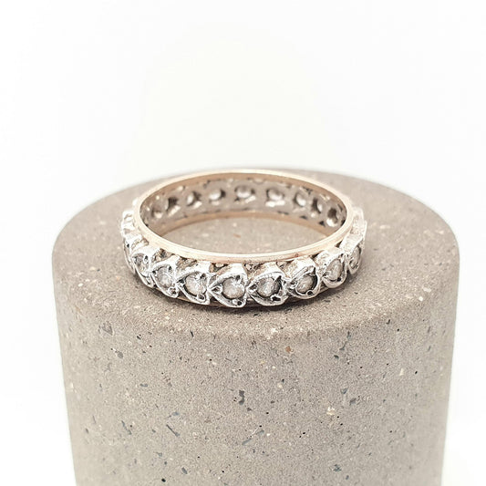Antique Art Deco 9ct 9k Gold Sterling Silver Eternity Ring Heart White Spinel Gemstone Solid 375 Vintage 1920s Womens Jewelry Jewellery