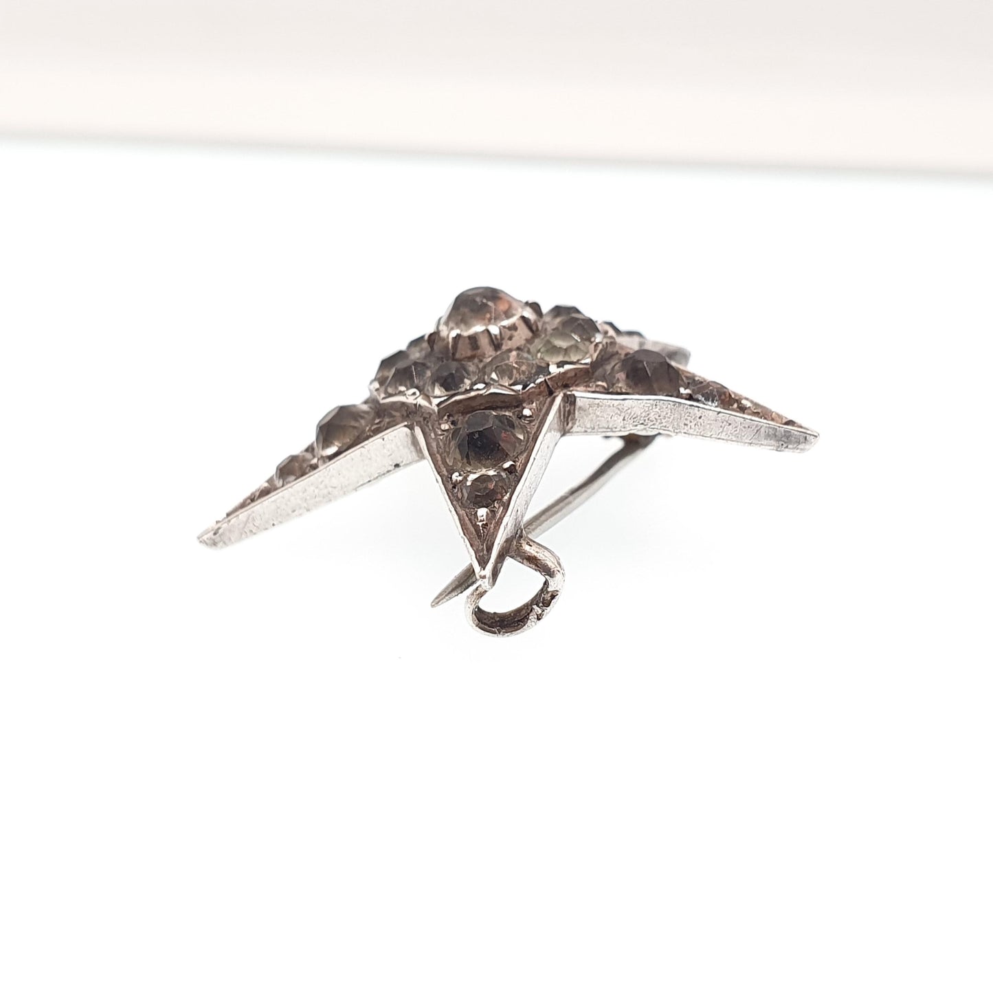 Antique Victorian Star Solid Silver Brooch Diamond Paste Old Cut Five Point Foiled Sparkly Starry Celestial Womens Jewelry Jewellery Vintage