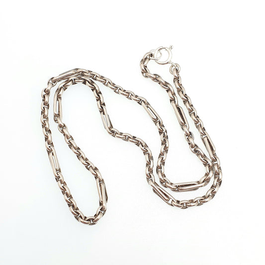 Antique Victorian Solid Silver Staple Link Chain Necklace Figaro Long 45cm 17.7" 11.77g Trombone Paperclip Links Womens Jewellery Jewelry