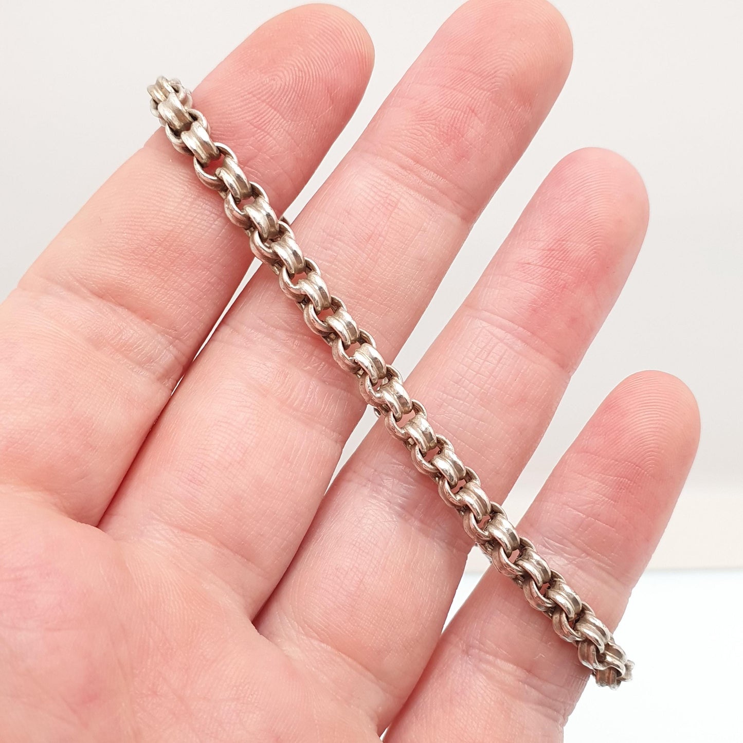 Antique Solid Silver Victorian Bracelet Belcher Rolo Link Albert Chain 19.5cm 5.84g Guard Round Vintage Mens Womens 1800s Jewellery Jewelry