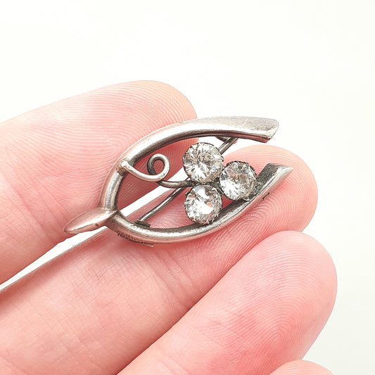 Antique Sterling Silver Clover Wishbone Brooch Diamond Paste Victorian Irish Sweetheart Lucky Good Luck 1898 Thanksgiving Jewelry Jewellery