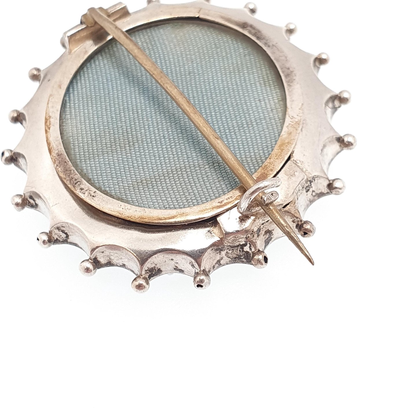 Antique Victorian Solid Silver Mourning Locket Brooch Pin Opening Glass Rear Picture Hair Etruscan 1800s Womens Jewelry Jewellery