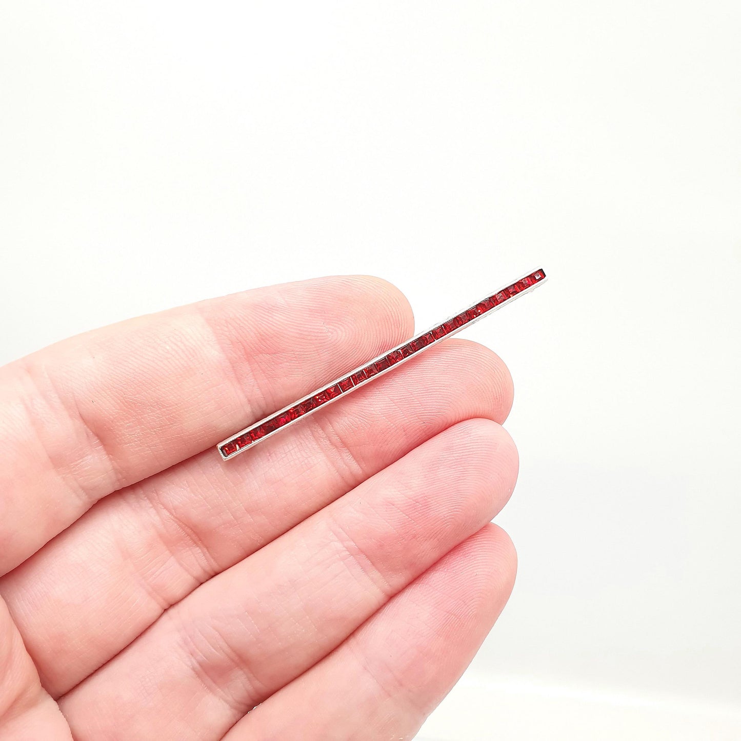 Antique Art Deco Sterling Silver Ruby Paste Bar Brooch Channel Set Square Cut Geometric 1920s Vintage Solid 925 Womens Jewellery Jewelry