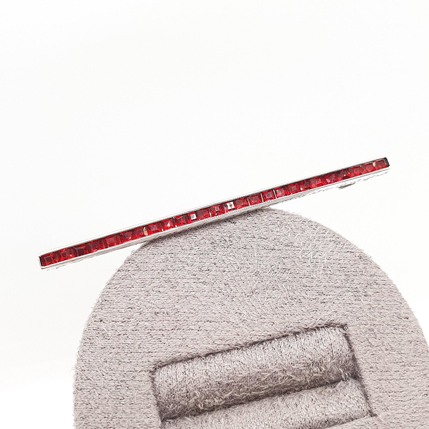 Antique Art Deco Sterling Silver Ruby Paste Bar Brooch Channel Set Square Cut Geometric 1920s Vintage Solid 925 Womens Jewellery Jewelry