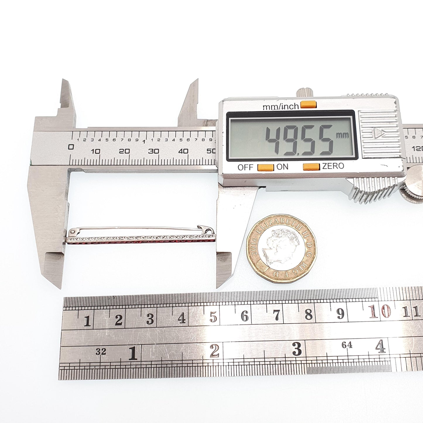 Antique Art Deco Sterling Silver Ruby Paste Bar Brooch Channel Set Square Cut Geometric 1920s Vintage Solid 925 Womens Jewellery Jewelry