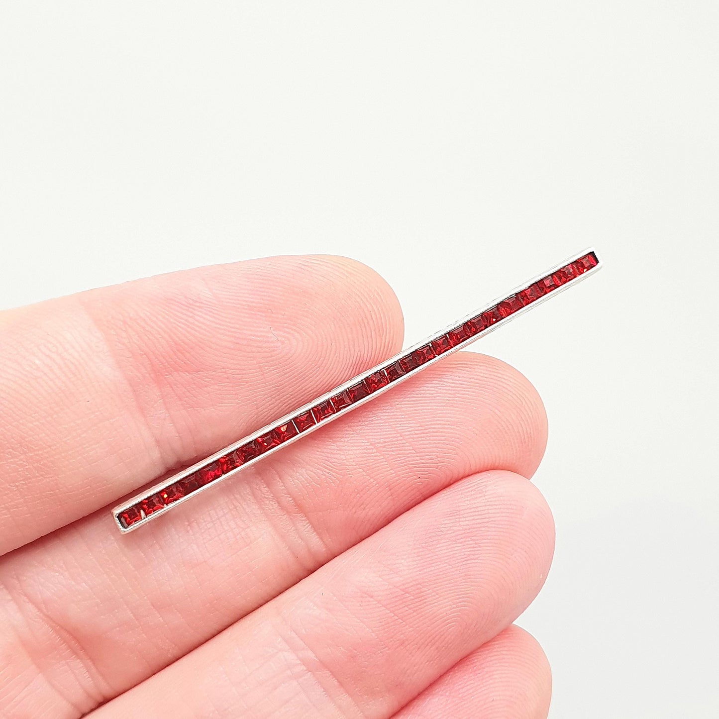 Antique Art Deco Sterling Silver Ruby Paste Bar Brooch Channel Set Square Cut Geometric 1920s Vintage Solid 925 Womens Jewellery Jewelry