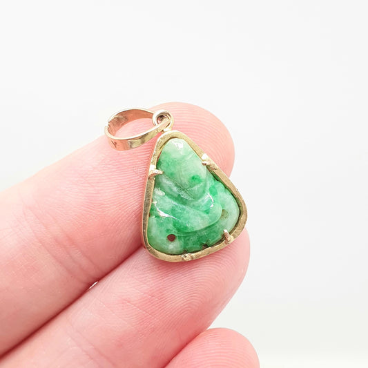 Vintage 14kt 14k Gold Apple Green Jade Necklace Pendant Hand Carved Cameo Solid 585 Genuine Jadeite Gemstone Vintage Jewelry Jewellery