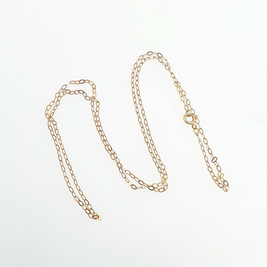 Vintage 9k 9ct 375 Gold Chain Necklace Fine Cable Link 40cm 15.7" 0.39g Thin Oval Fine Solid 9 Carat Yellow Womens Retro Jewelry Jewellery