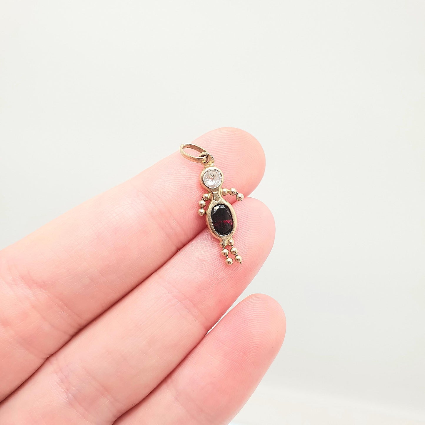 Vintage 10k Gold Boy Ragdoll Doll Pendant Necklace Charm Garnet Paste Solid 417 10kt Necklace Cute Retro Womens Jewelry Jewellery