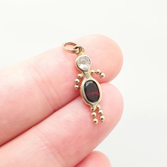 Vintage 10k Gold Boy Ragdoll Doll Pendant Necklace Charm Garnet Paste Solid 417 10kt Necklace Cute Retro Womens Jewelry Jewellery