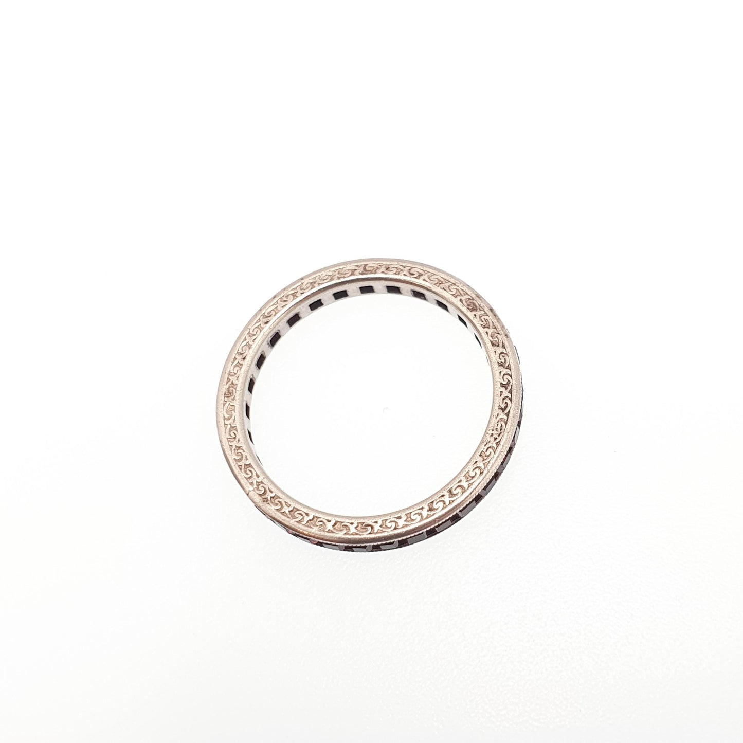 Antique Art Deco Solid Silver Ruby Paste Eternity Ring Channel Set Square Cut 1920s Vintage Full Band Ladies Womens Jewelry Jewellery