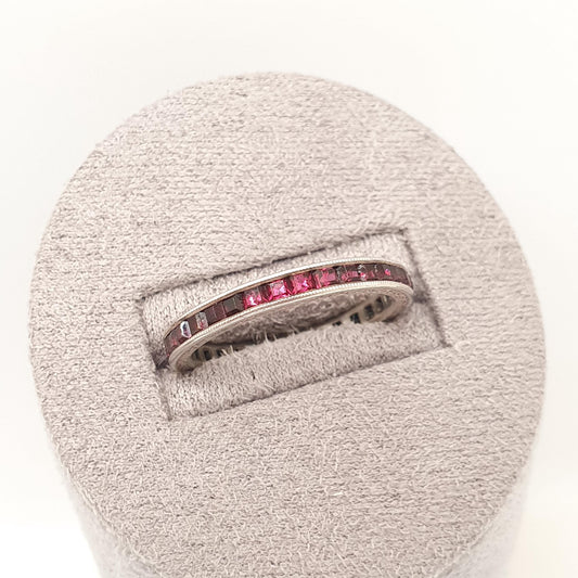 Antique Art Deco Solid Silver Ruby Paste Eternity Ring Channel Set Square Cut 1920s Vintage Full Band Ladies Womens Jewelry Jewellery