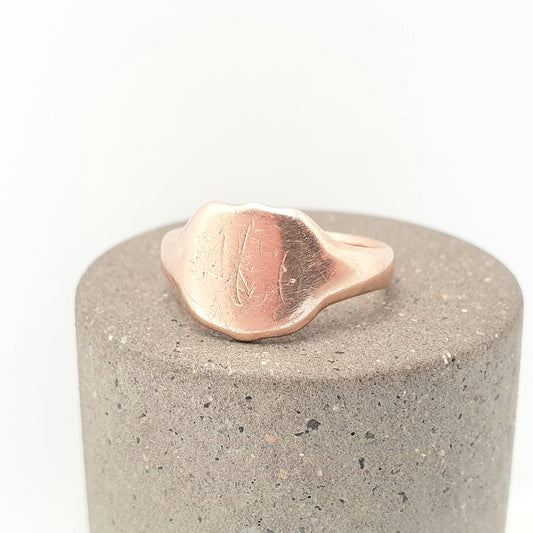 Antique 9ct 375 Rose Gold Shield Signet Ring 1917 Hallmark Solid Red 9k Plain Large Chunky Big Vintage Mens Womens Jewelry Jewellery
