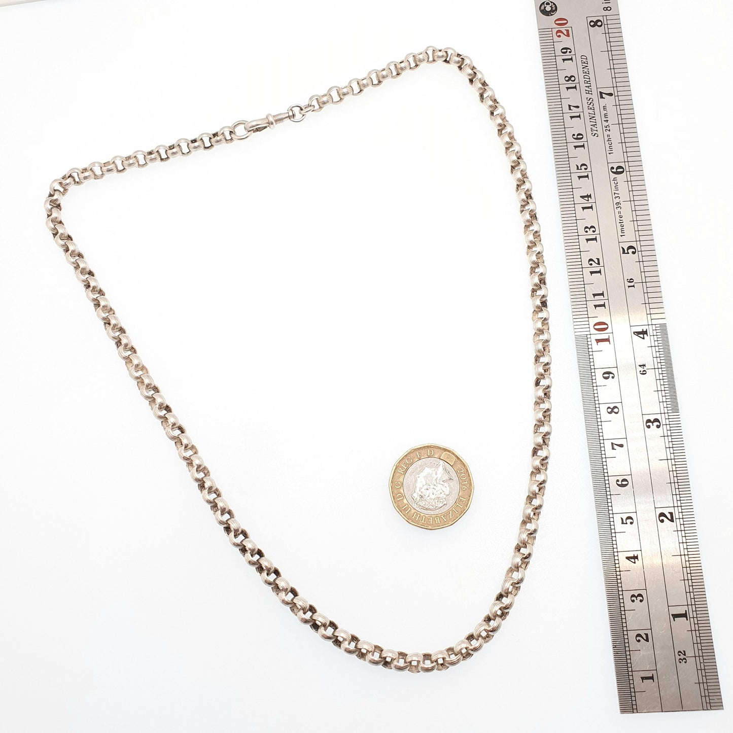 Antique Victorian Solid Silver Belcher Chain Necklace 51cm 20" 24.56g Rolo Link Dog Clip Chunky Thick Large 1800s Vintage Mens Womens