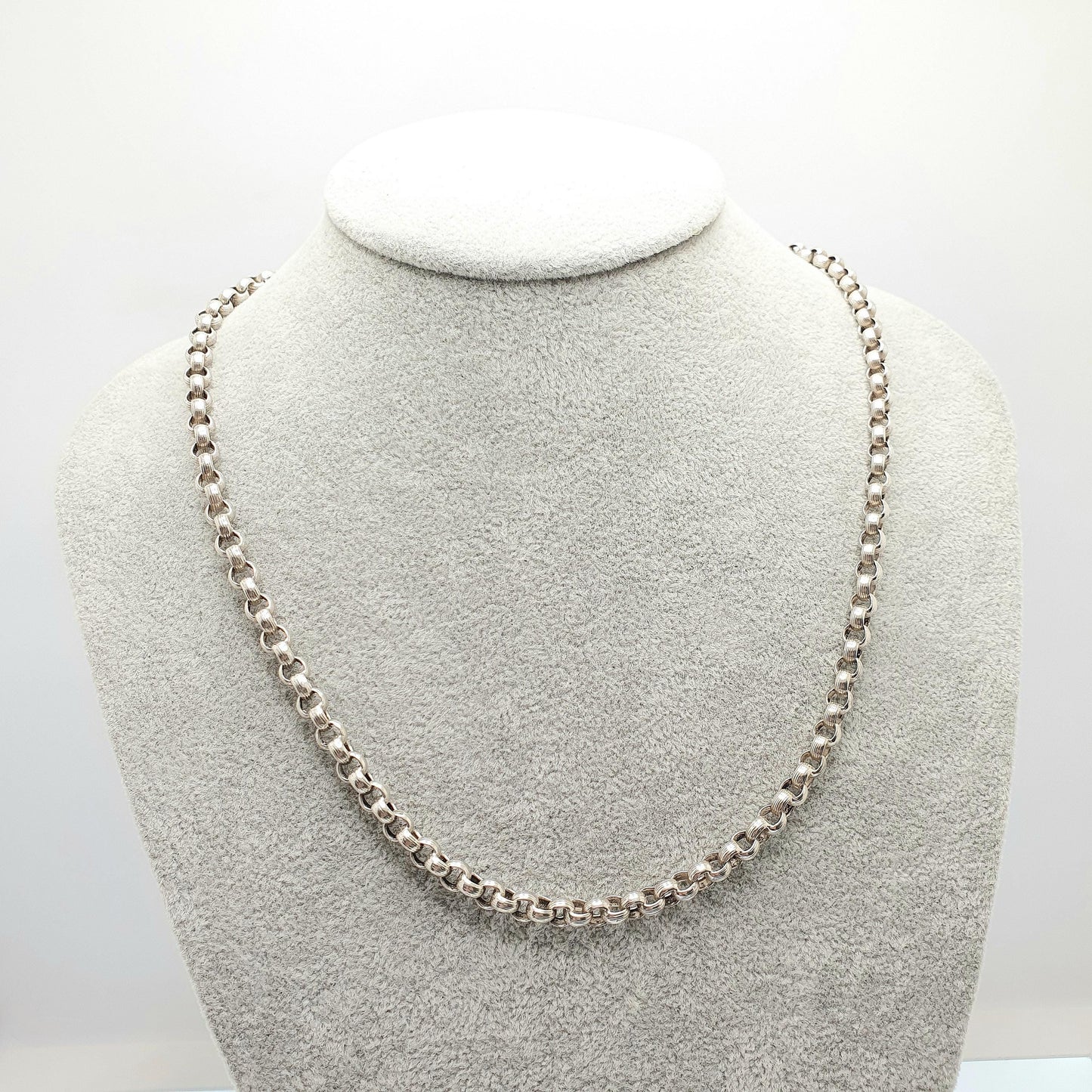 Antique Victorian Solid Silver Belcher Chain Necklace 51cm 20" 24.56g Rolo Link Dog Clip Chunky Thick Large 1800s Vintage Mens Womens