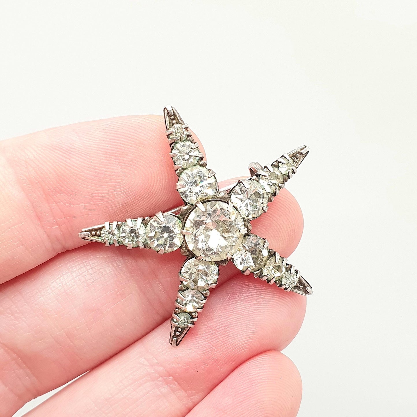 Antique Sterling Silver Star Brooch Diamond Paste Sparkly Shooting Stars 5 Point Starfish Pastes Gift Celestial Vintage Jewellery Jewelry
