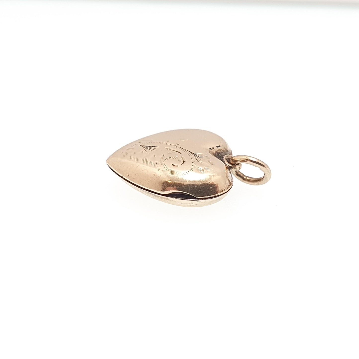 Antique 9ct Gold Heart Locket Tiny Puffer Small Cute Engraved Solid 9k 375 Pendant Back & Front Necklace Sweet Gift Jewelry Womens Jewellery