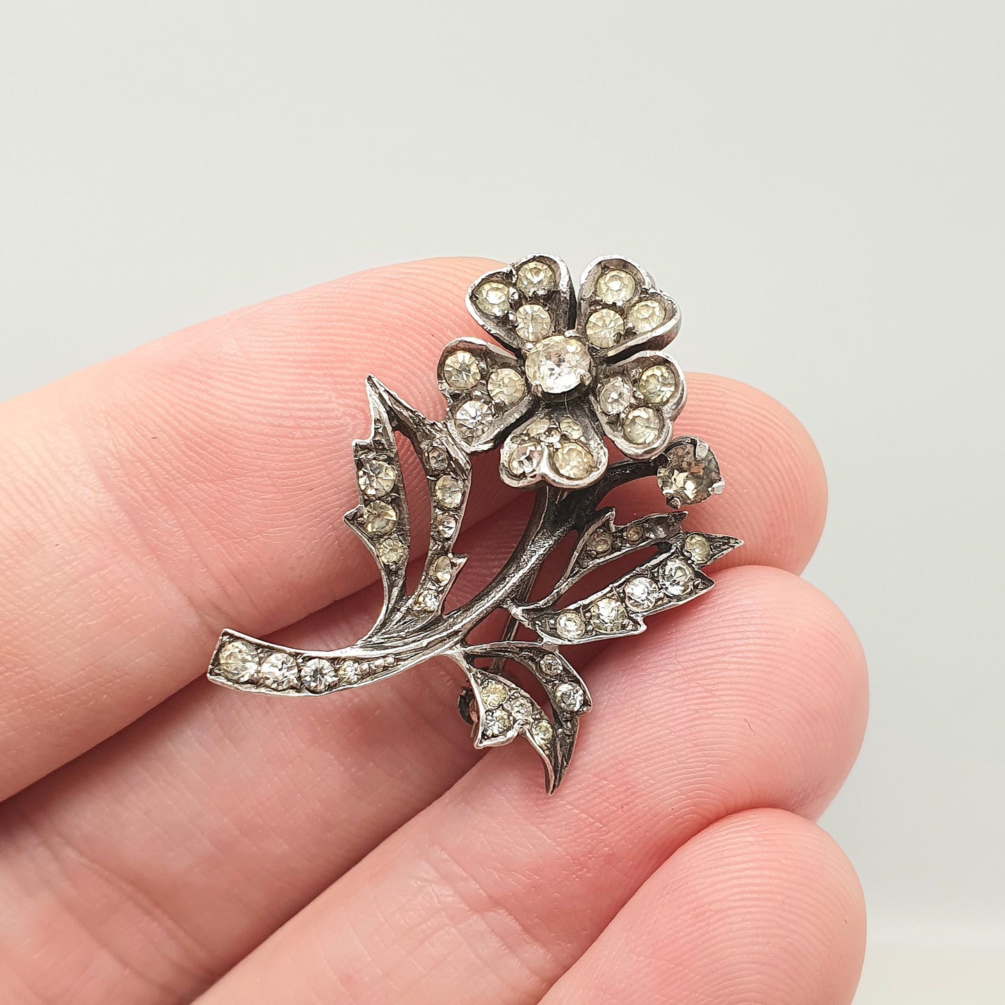 Antique Sterling Silver White Paste Brooch Genuine Art Deco Ciro SCP Floral Spray Flower 1920s Sparkly Vintage Jewelry Jewellery