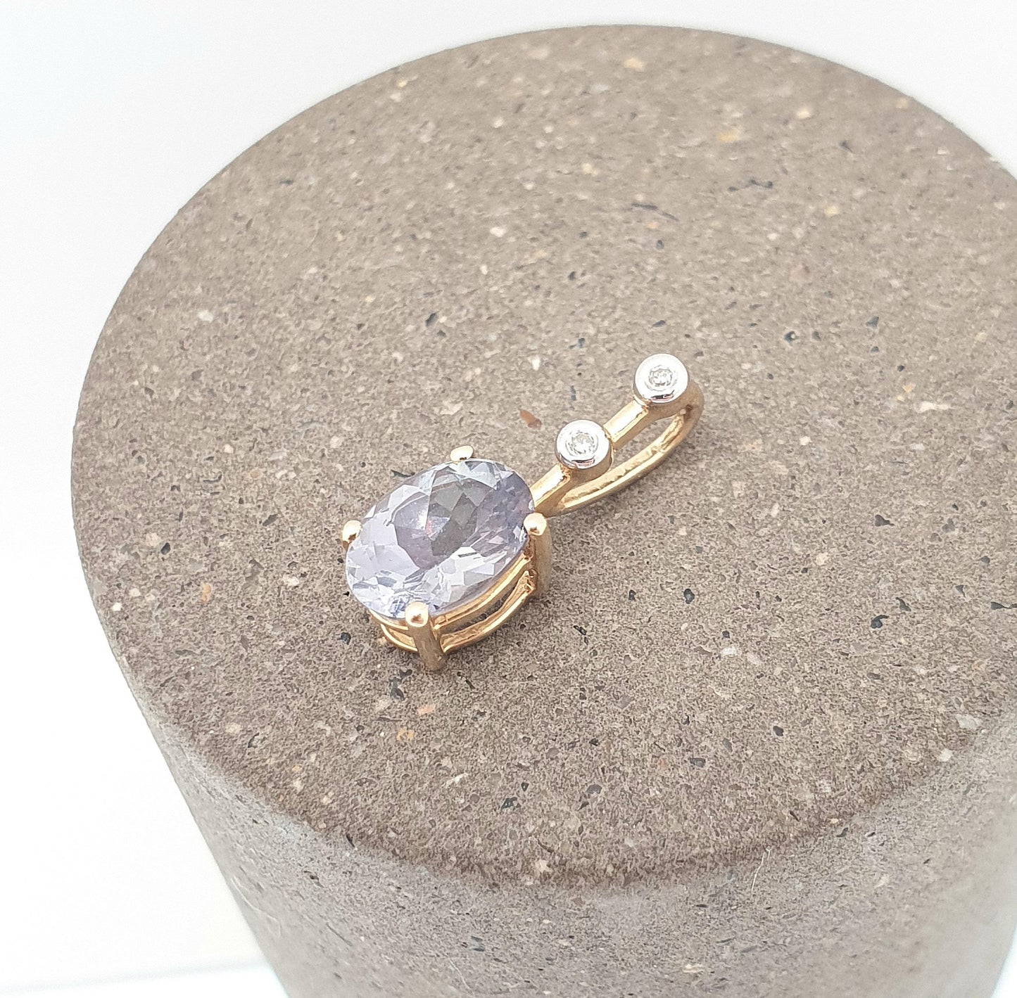 Vintage 10k 10kt Gold Tanzanite & Diamond Necklace Pendant Oval Cut Solid 417 Blue Gemstone Cute Gift Sweet Retro Womens Jewelry Jewellery