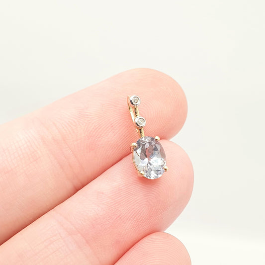 Vintage 10k 10kt Gold Tanzanite & Diamond Necklace Pendant Oval Cut Solid 417 Blue Gemstone Cute Gift Sweet Retro Womens Jewelry Jewellery