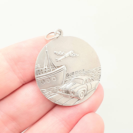 GEORG JENSEN Vintage Sterling Silver St Christopher Pendant Necklace Car Plane Double Sided Necklace Saint Jewellery Jewelry Men Women