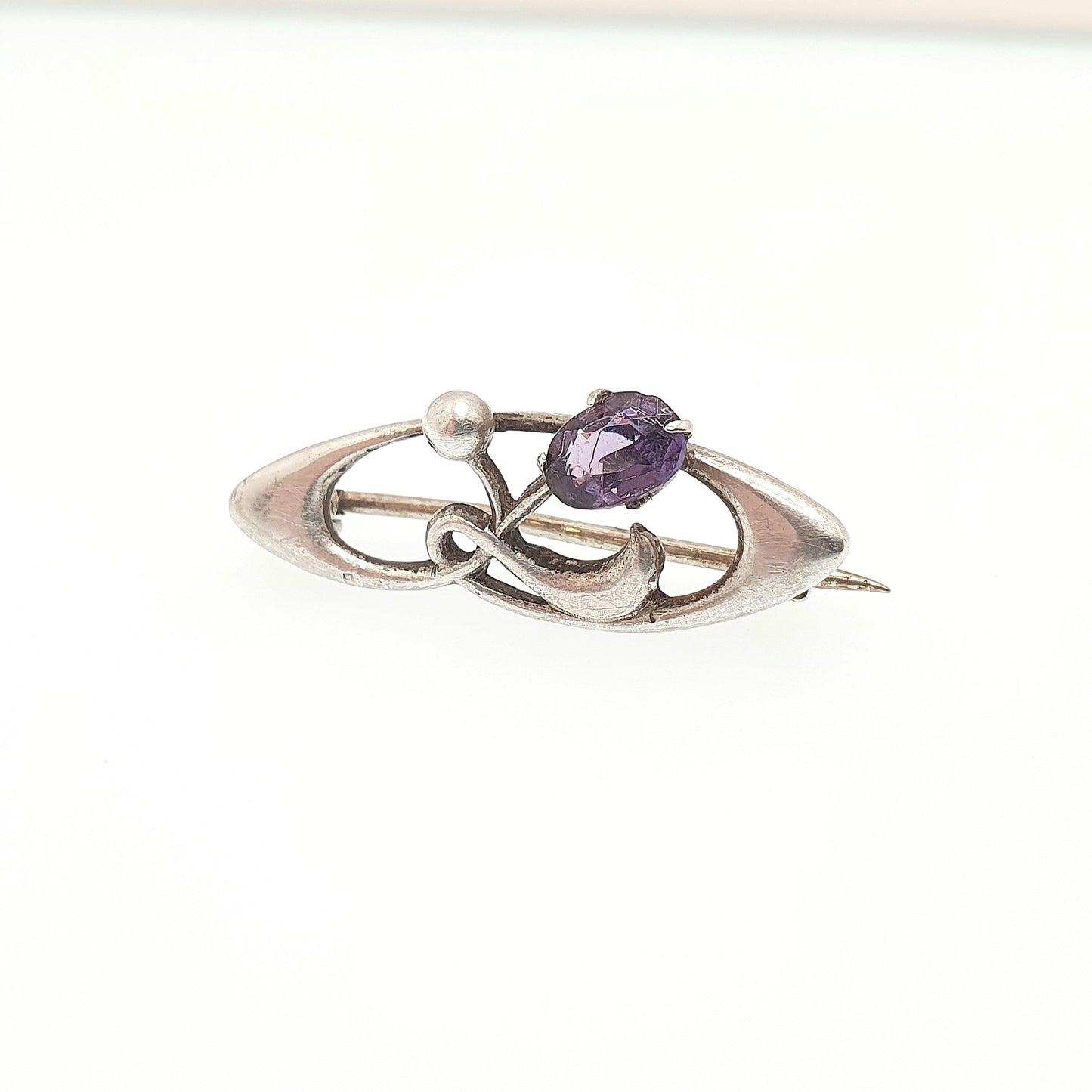 Antique Charles Horner Sterling Silver Amethyst Paste Brooch 1908 Hallmark Art Nouveau Oval Cut Genuine CH Vintage Jewellery Jewelry