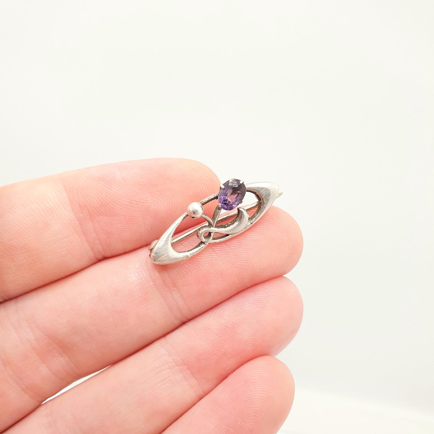Antique Charles Horner Sterling Silver Amethyst Paste Brooch 1908 Hallmark Art Nouveau Oval Cut Genuine CH Vintage Jewellery Jewelry
