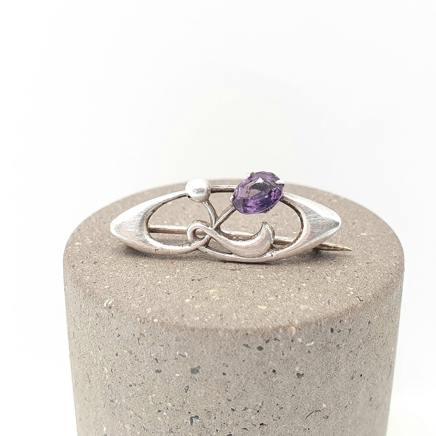 Antique Charles Horner Sterling Silver Amethyst Paste Brooch 1908 Hallmark Art Nouveau Oval Cut Genuine CH Vintage Jewellery Jewelry