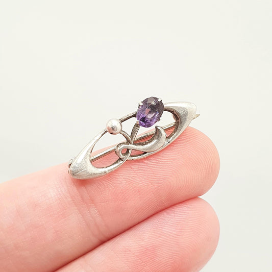 Antique Charles Horner Sterling Silver Amethyst Paste Brooch 1908 Hallmark Art Nouveau Oval Cut Genuine CH Vintage Jewellery Jewelry