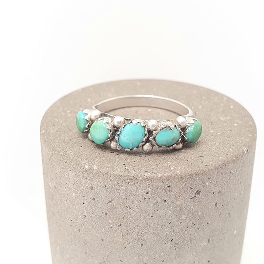 Antique Solid Silver Turquoise Ring Edwardian Trilogy Cyan Blue Vintage Fine Rare Three Cabochon 1900s Ladies Womens Jewellery Jewelry