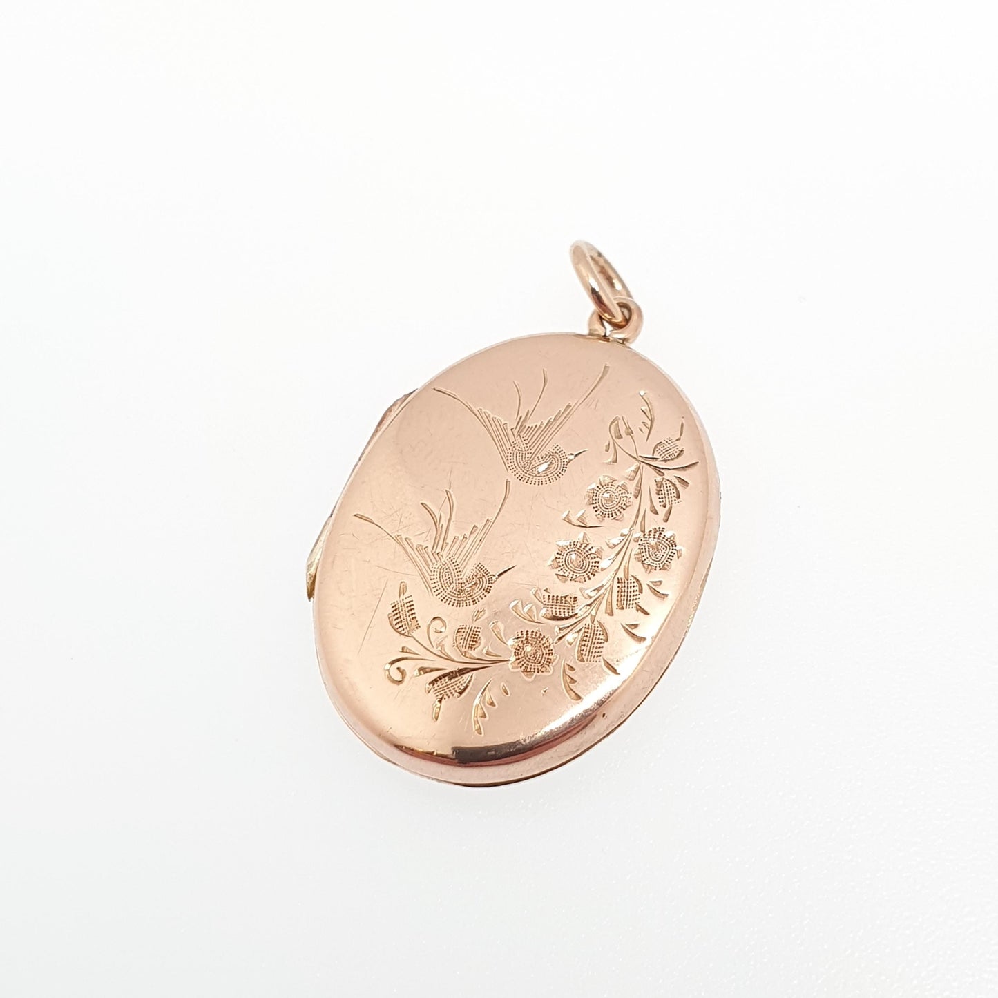 Antique 9ct Gold Bird Locket Solid 9k 375 Rose Oval Pendant Fine Estate Birds Love Gift Solid Gold Necklace Jewelry Womens Jewellery