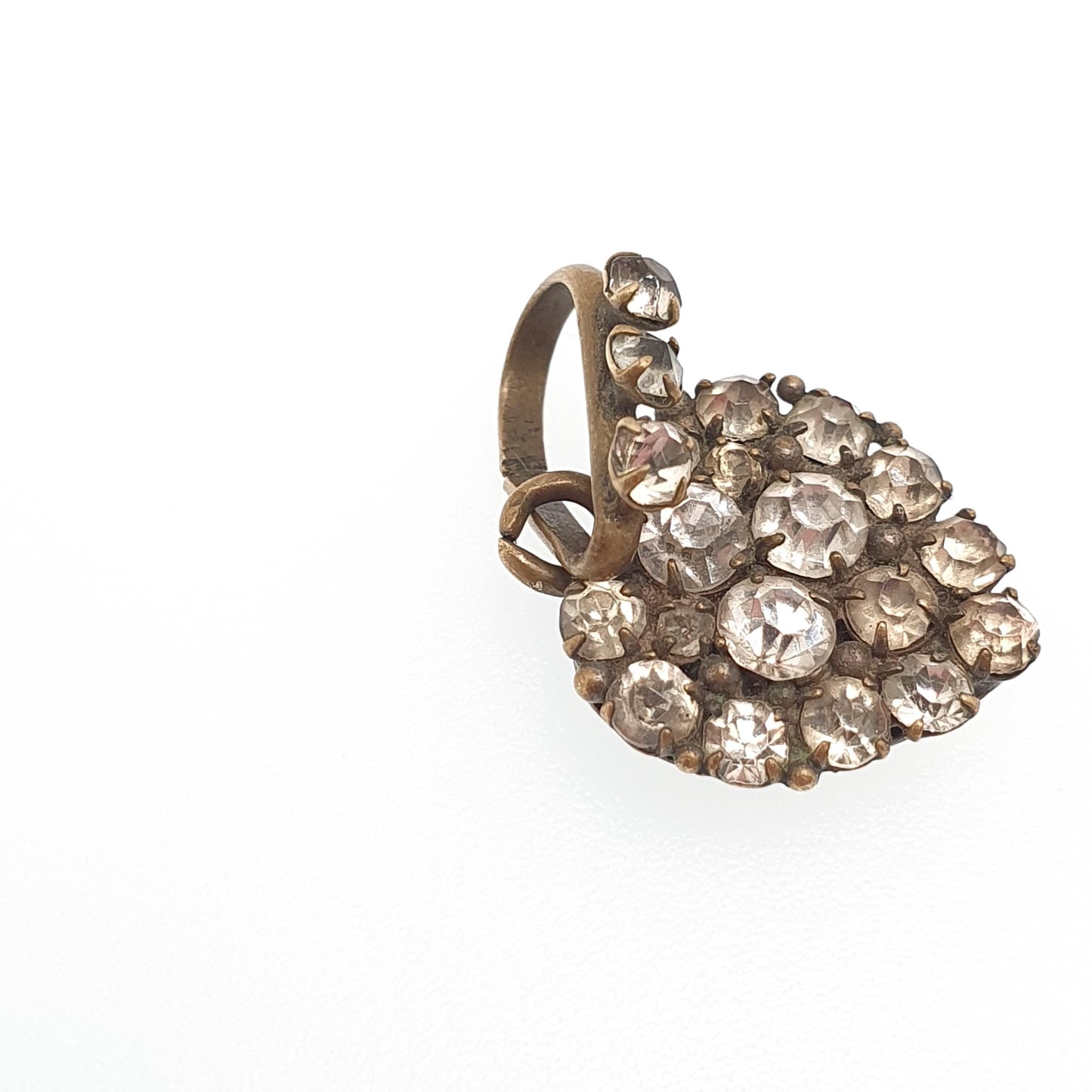 Antique Victorian Diamond Paste Heart Necklace Puffer Pendant Gold Tone Pave Set Love Gift Sparkly Womens Costume Jewelry Vintage Jewellery
