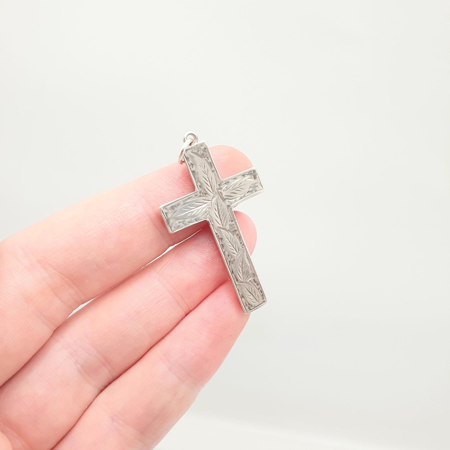 Antique Sterling Silver Crucifix Necklace Pendant 1901 Chester Hallmarked Engraved Cross Catholic Christian Jewelry Vintage Mens Womens