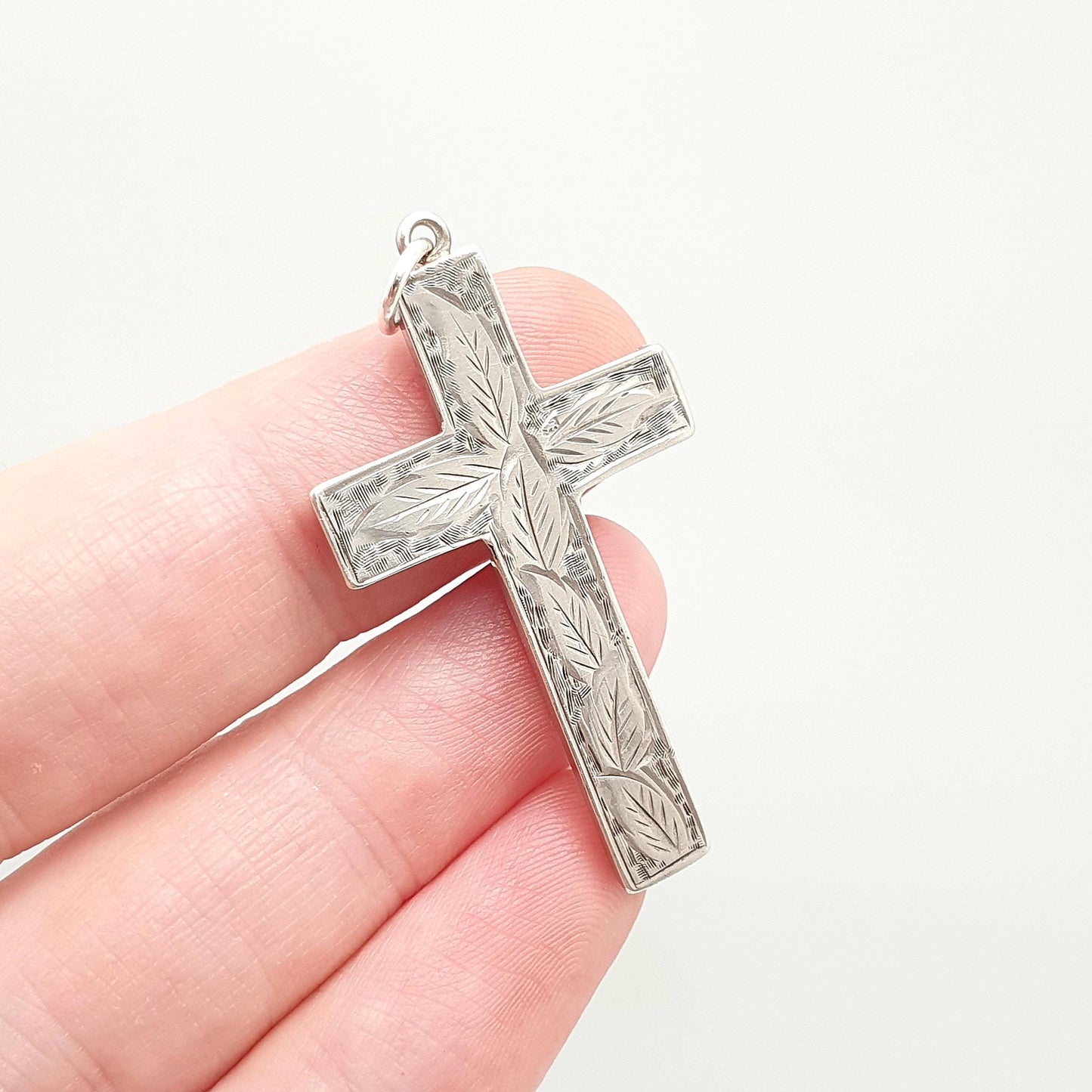 Antique Sterling Silver Crucifix Necklace Pendant 1901 Chester Hallmarked Engraved Cross Catholic Christian Jewelry Vintage Mens Womens