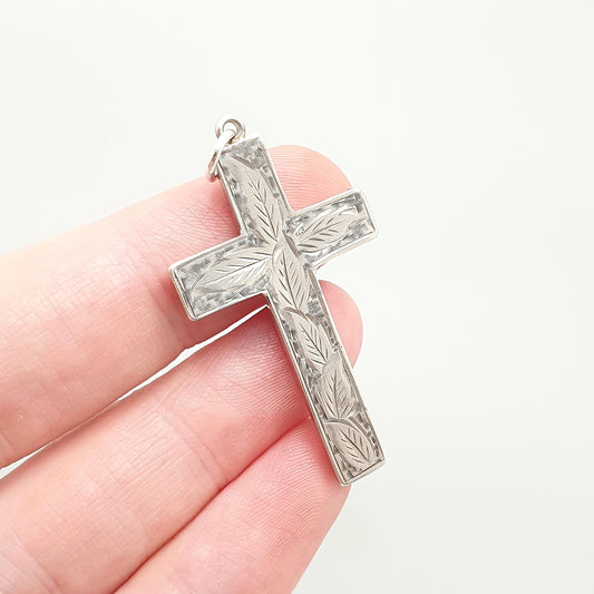 Antique Sterling Silver Crucifix Necklace Pendant 1901 Chester Hallmarked Engraved Cross Catholic Christian Jewelry Vintage Mens Womens