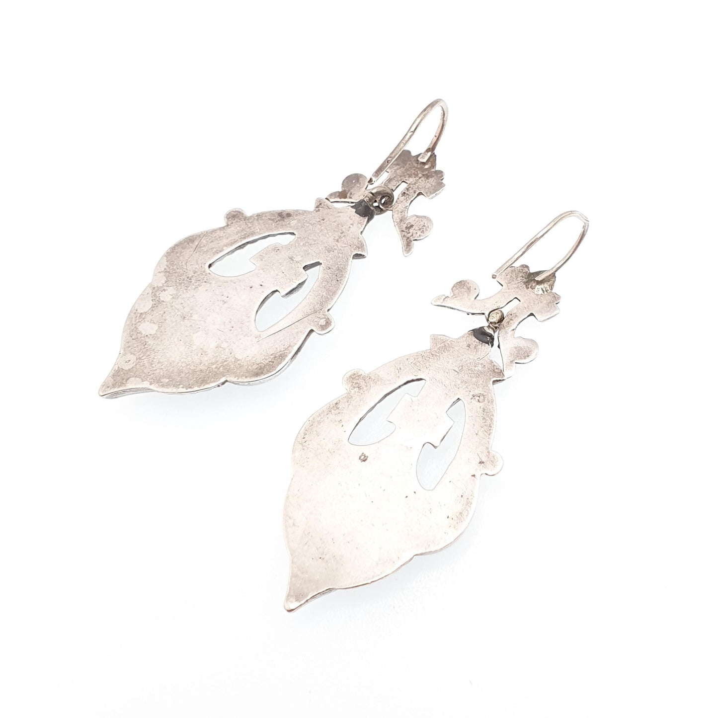 Antique Victorian Sterling Silver Scottish Earrings Aberdeenshire Granite Hardstone Hook Dangle Drop Scotland Womens Jewelry Jewellery