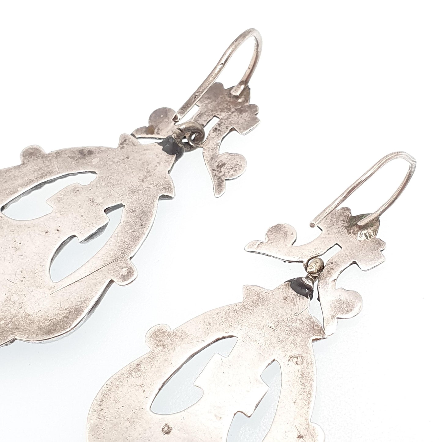 Antique Victorian Sterling Silver Scottish Earrings Aberdeenshire Granite Hardstone Hook Dangle Drop Scotland Womens Jewelry Jewellery