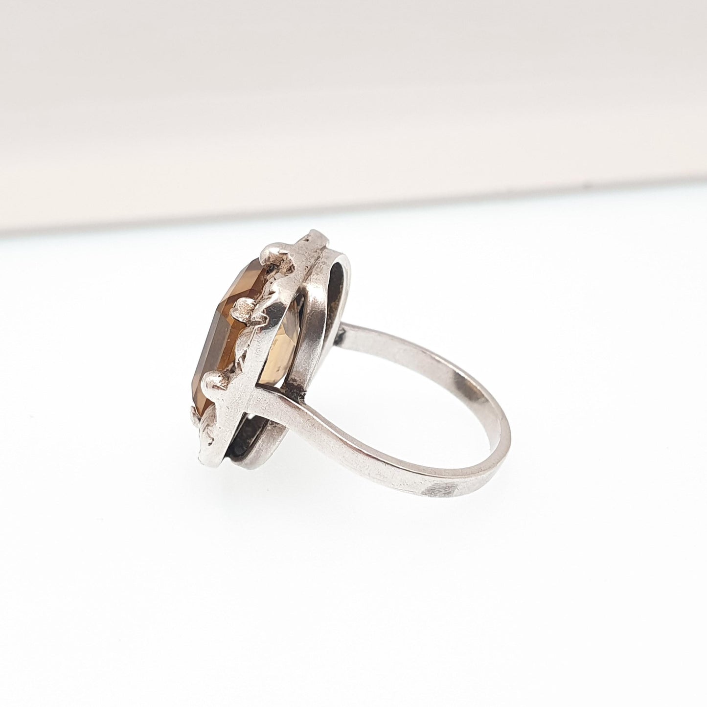 Antique Solid Silver Natural Citrine Ring Arts & Crafts Victorian Genuine Real Gemstone Rectangular Cut Vintage Women Jewellery Jewelry