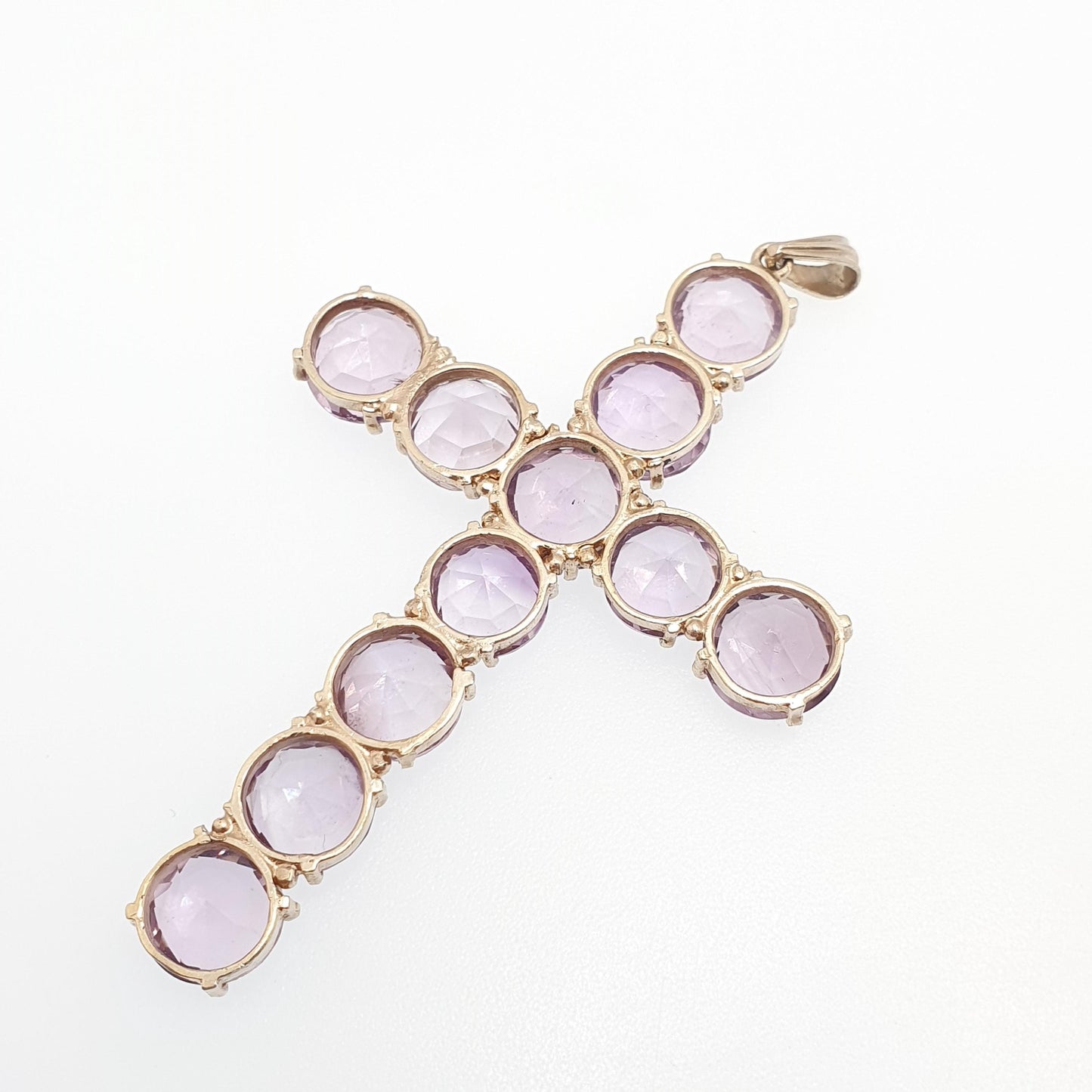 Antique Victorian Solid Silver Amethyst Crucifix Necklace Pendant Cross Natural Gemstone Quartz Gold Gilt Christian Jewelry Vintage Jewelry