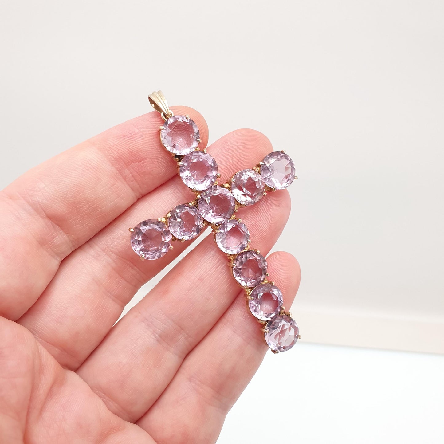 Antique Victorian Solid Silver Amethyst Crucifix Necklace Pendant Cross Natural Gemstone Quartz Gold Gilt Christian Jewelry Vintage Jewelry