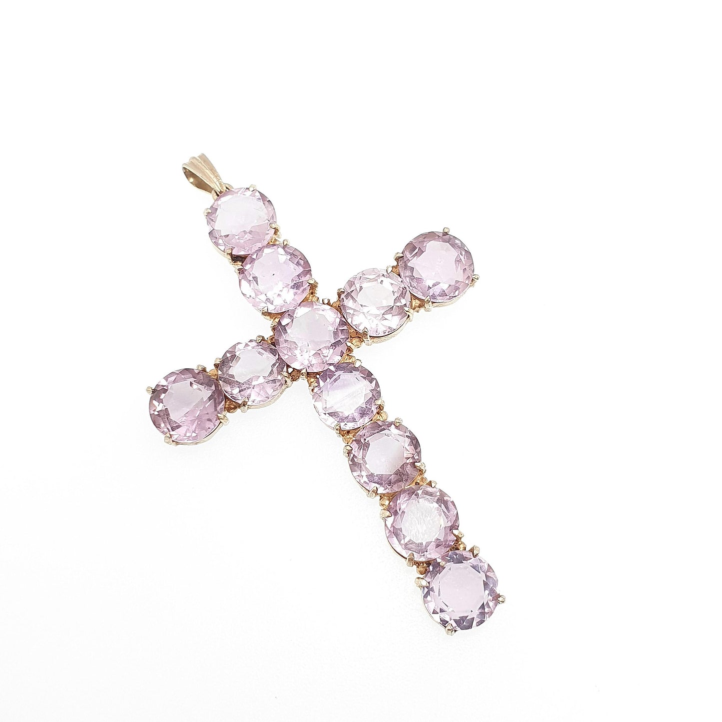 Antique Victorian Solid Silver Amethyst Crucifix Necklace Pendant Cross Natural Gemstone Quartz Gold Gilt Christian Jewelry Vintage Jewelry