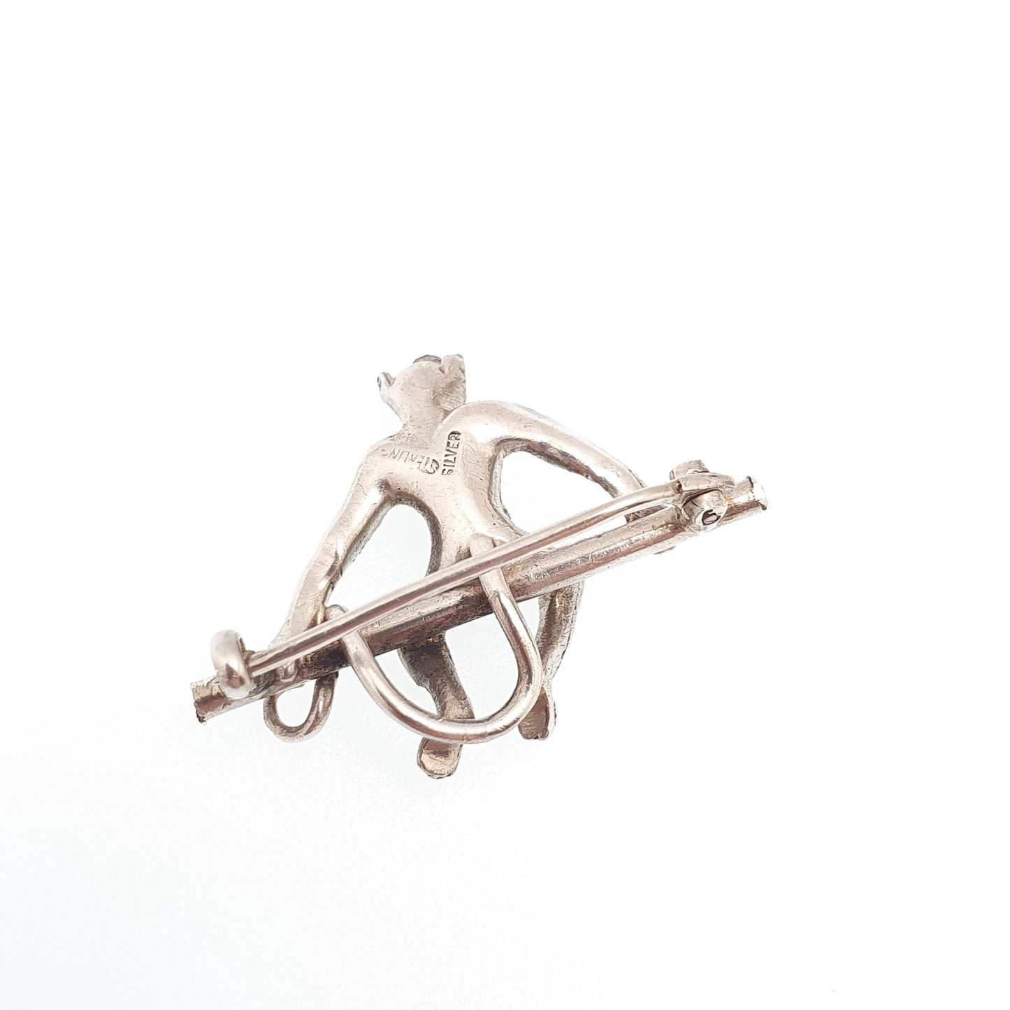 Antique Sterling Silver Monkey Brooch Diamond Paste Victorian Ruby Paste Eyes Rare Chimp Ape Sitting Vintage Womens Jewelry Jewellery