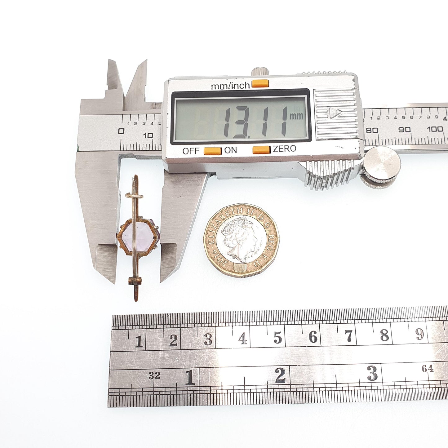 Antique Victorian Natural Amethyst Brooch Pin Hexagonal Hexagon Gold Gilt Genuine Gemstone Old Vintage 1800s Lilac Purple Womens Jewelry