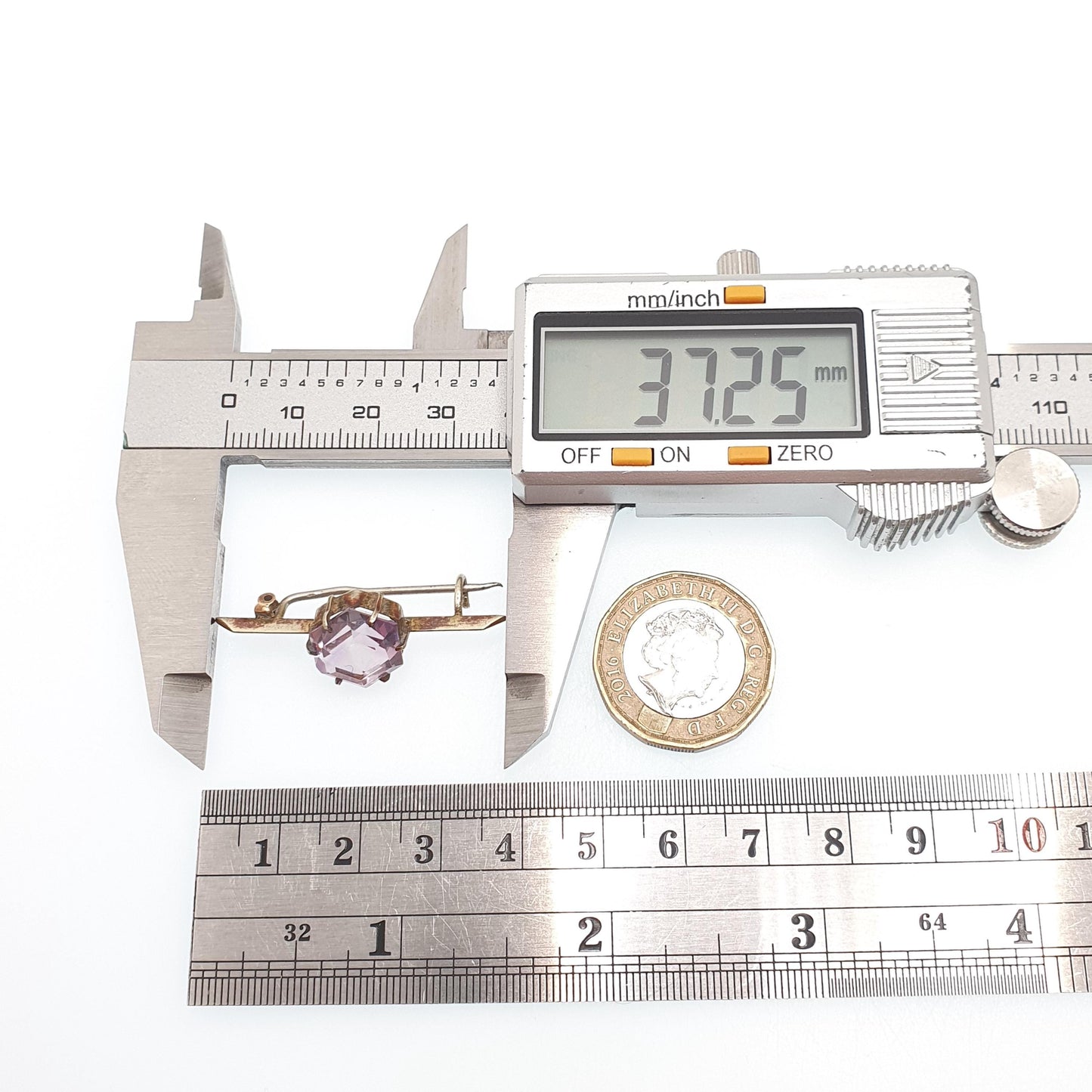 Antique Victorian Natural Amethyst Brooch Pin Hexagonal Hexagon Gold Gilt Genuine Gemstone Old Vintage 1800s Lilac Purple Womens Jewelry