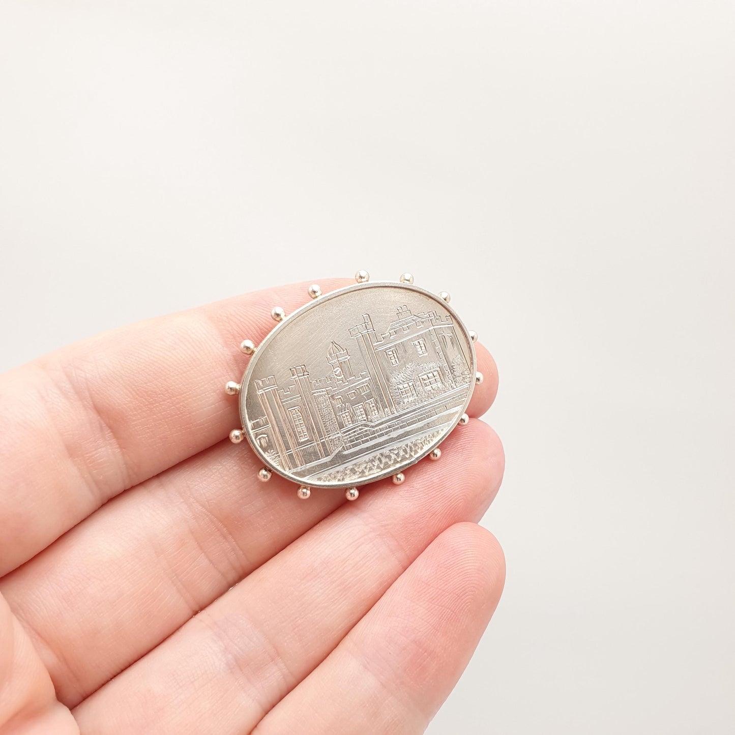 Antique Victorian Sterling Silver Estate Manor Brooch Castle Palace British Tourism Building UK Genuine Rare Womens Jewelry Jewellery